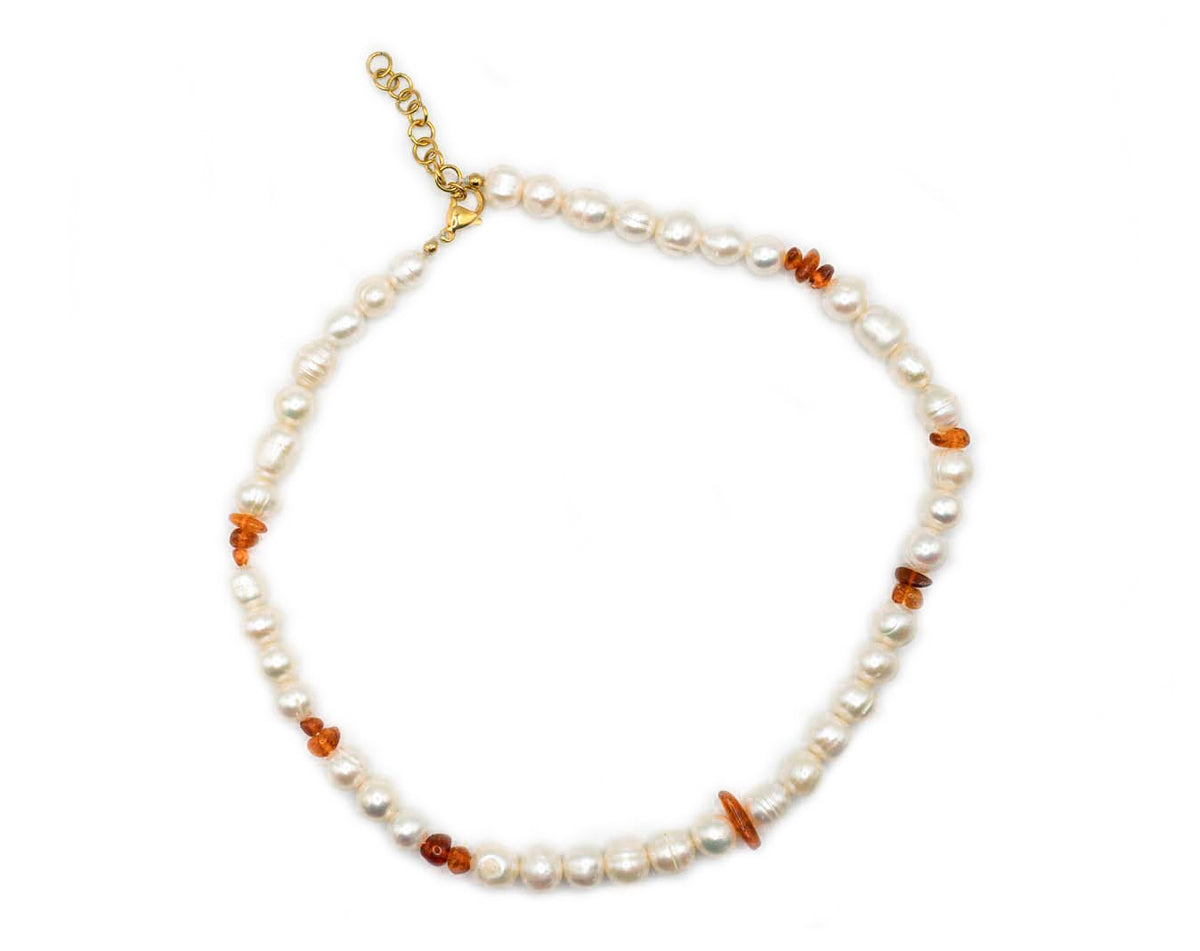 Collier Perles Ambre Et Perles De Verre - Longueur 66-70 Cm - Occasion